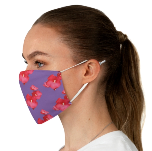 Pink Hibiscus 🌺 Purple Cloth Mask 😷 - Picture 1 of 2